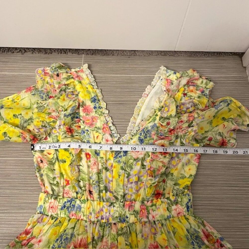 LoveShackFancy Short Sleeve Floral Aldina Mini Dress Rainbow Skies Size Medium - Picture 15 of 16